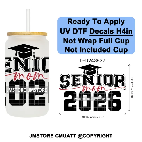 Graduation Crew 2026 Senior UV DTF Transfer Stickers Decals Ready To Apply Good Quality Prints For Libbey Cold Cup Mug Bottle