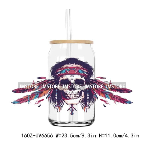 Boho Western Country Cowboy Skull Vibes UV DTF Sticker For 16OZ Libbey Glass Cup Can Wrap Transfer Sticker Custom Label DIY Logo