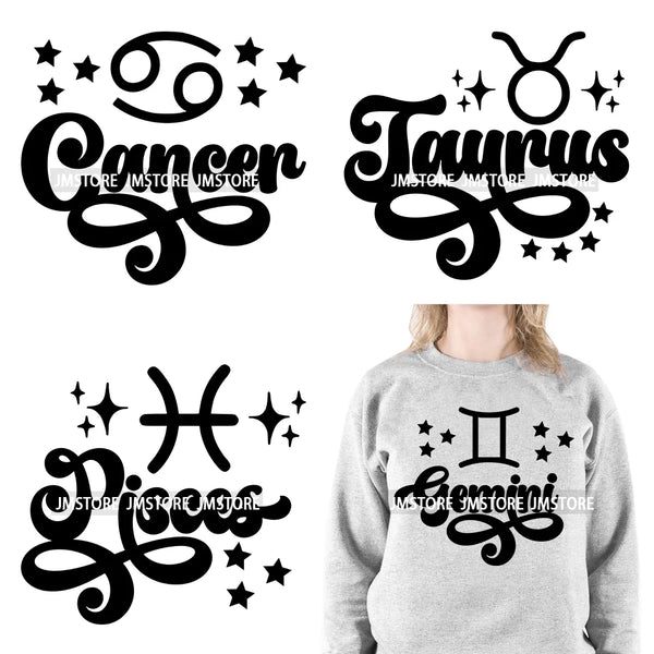 Zodiac Symbols Stars Constellation Astrology Signs Horoscope Letters Iron On DTF Transfer Stickers Ready To Press For Clothing