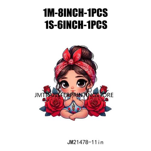 New Chibi Chicana Lovely Bow Rose Baby Girls Latina Princess Iron On DTF Heat Transfer Stickers Ready To Press For Clothing