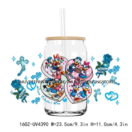 Chicano Cartoon Mouses Couple Valentine 16OZ UV DTF Cup Wrap Transfers Stickers Custom DIY Waterproof Logo For Libbey Glass Can