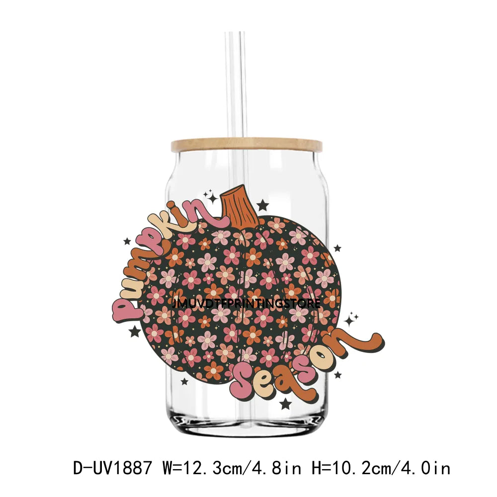 Cozy Pumpkin Sesaon Fall Vibes Leaves UV DTF Transfers Stickers Decals For Libbey Cold Cups Mugs Tumbler Waterproof DIY Craft