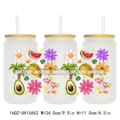 Coquette Bow Florida Softgirl Summer Trip  UV DTF Wraps Transfer Sticker Custom High Quality For 16OZ Libbey Glass Can Tumbler