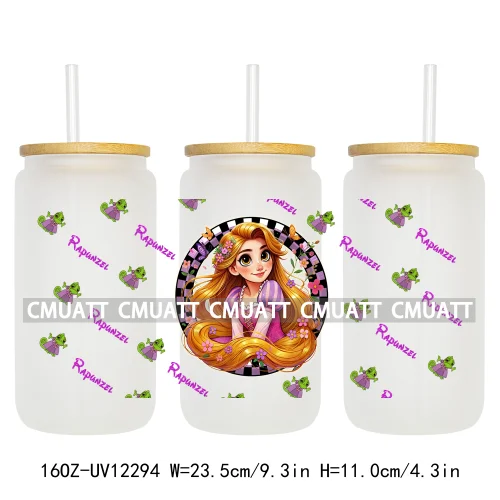 Colorful Round Cartoon Princess Girls 16OZ UV DTF Cup Transfer Wrap Transfer Stickers Waterproof DIY Logos For Libbey Glass Can