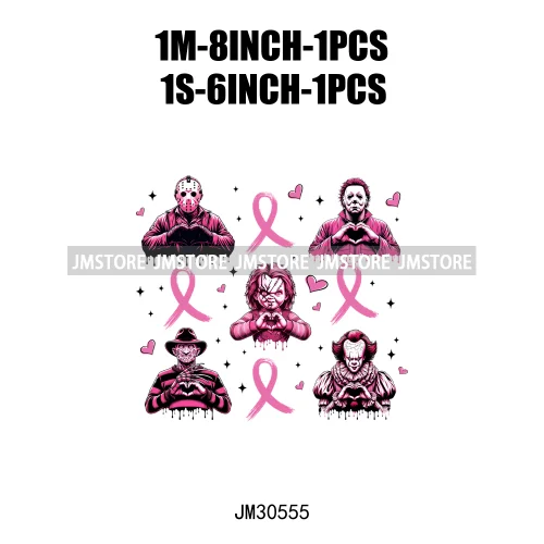 Pink Ribbon Fight Cancer Winner Horror Character Breast Cancer Awareness Iron On DTF Transfer Sticker Ready To Press For Clothes