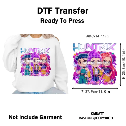 Music Kpop Group Lover Anime Fans Boys Girls Hunters Inspired Iron on DTF Washable Transfers Sticker Ready to Press for Clothing