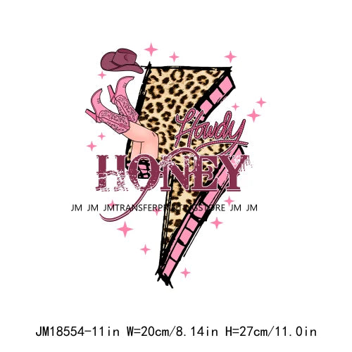 Pink Love Howdy Honey Valentine's Day Printing Designs Iron On Western Cowgirl Boat Hat DTF Transfers Stickers For T-Shirts Bag