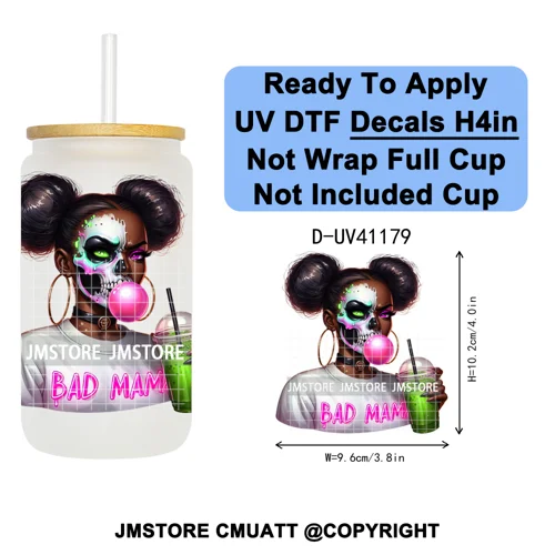 Bad Mama Killers Mom Halloween UV DTF Decals Ready To Apply Waterproof Transfer Stickers DIY Crafts For 16OZ Libbey Glass Can