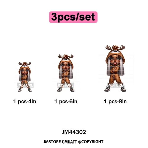 Sassy Black Girl Santa Christmas Bright Gingerbread Iron on Washable DTF Heat Transfers Stickers Ready to Press for Sweatshirts