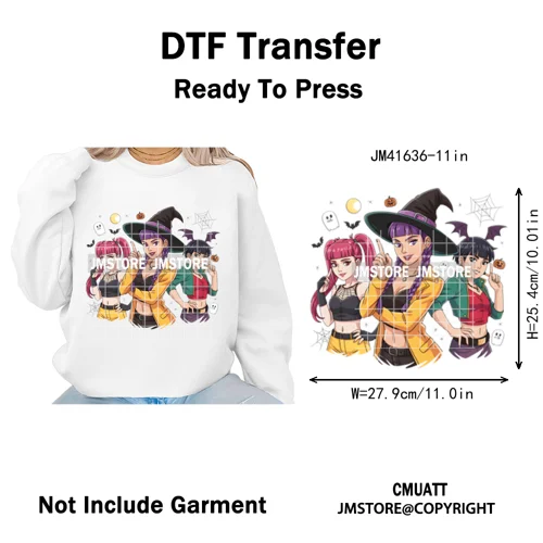 Stay Spooky Ghost Halloween Cartoon Hunters Kpop Band Group Iron on DTF Washable Transfers Stickers Ready to Press for Clothing