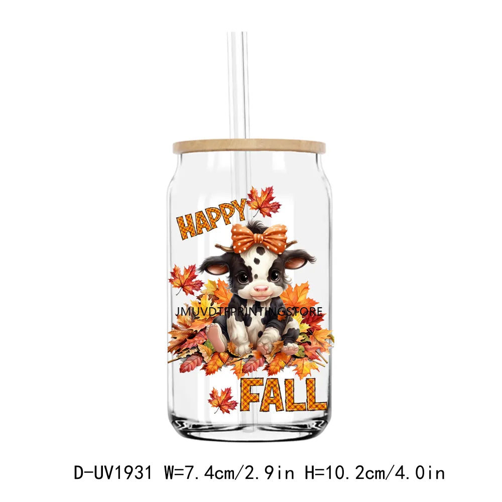 Howdy Fall Highland Cow Pumpkin UV DTF Transfers Stickers Decals For Libbey Cold Cups Mugs Tumbler Waterproof DIY Craft