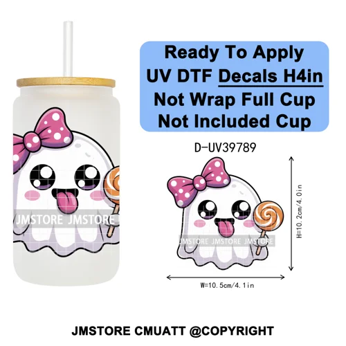 Cute Halloween Witch Ghost Sweet Boo UV DTF Decals Ready To Apply Waterproof Transfer Stickers Prints For 16OZ Libbey Glass Can