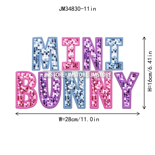 Colorful Faux Sequin Glitter Happy Easter Bunny University Letters Iron On DTF Transfers Stickers Ready To Press For Hoodies