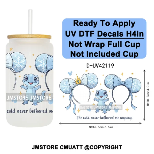 Cartoon Mouse Head Princess Family Vacation UV DTF Decals Ready To Apply Waterproof Transfer Stickers For 16OZ Libbey Glass Can