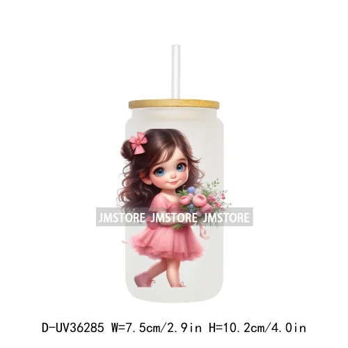 Cute Little Girl Butterfly Wings UV DTF Transfer Stickers Decal Ready To Apply Waterproof For 16OZ Libbey Glass Can Cups Tumbler