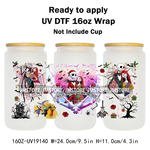 Horror Christmas Nightmare Character UV DTF Wrap Transfer Sticker Selfadhesive Waterproof High Quality For 16OZ Libbey Glass Can