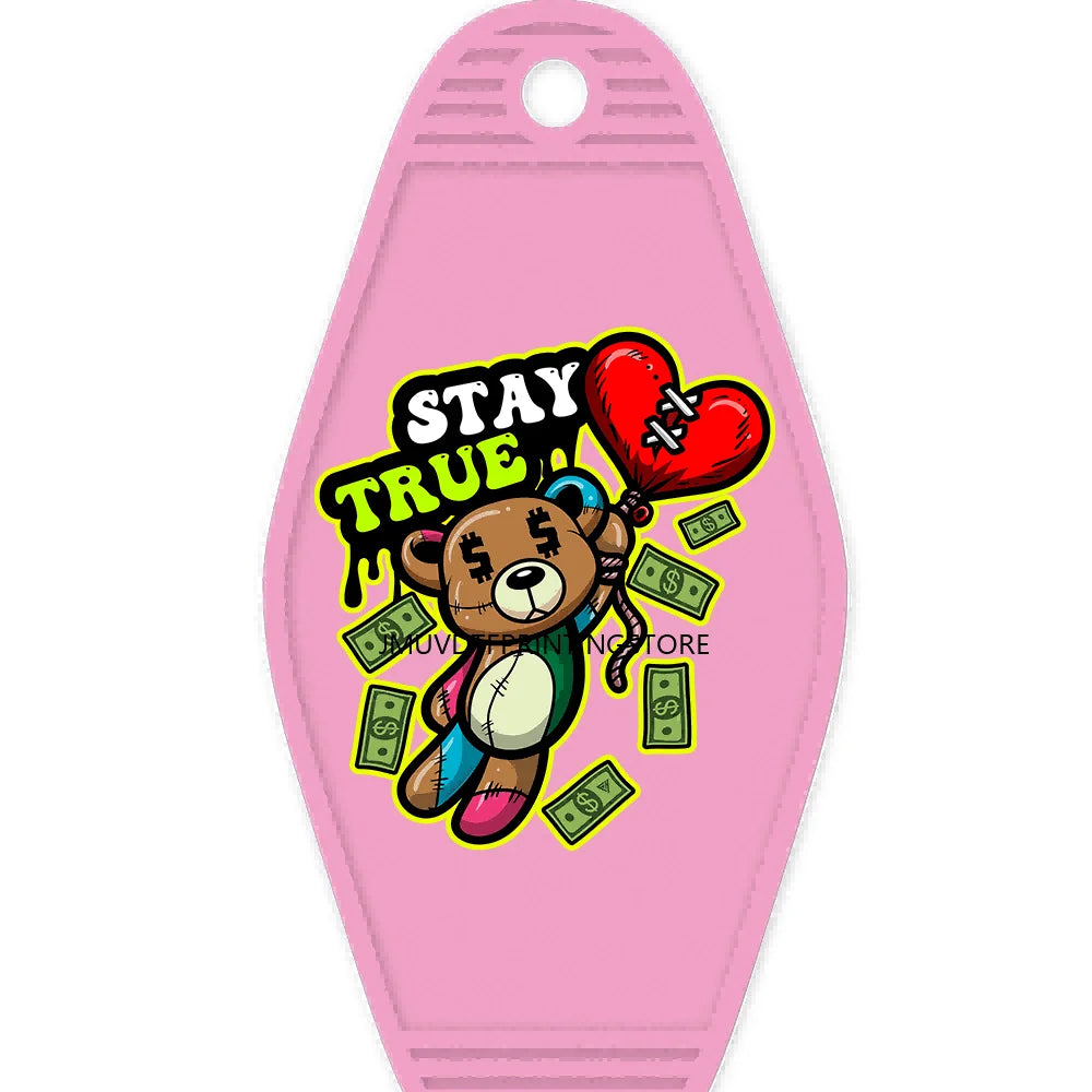 Self Made Bears High Quality WaterProof UV DTF Sticker For Motel Hotel Keychain Heartless Teddy Bear King Broken Heart