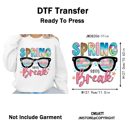 Spring Break Wildflower Seashell Turtle Coquette Sun Summer Vacation Iron on DTF Transfers Stickers Ready to Press for Clothes