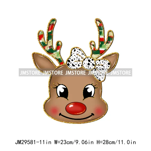 Colorful Faux Sequins Glitter Coquette Bow Christmas Girly Winter Deer Tree Candy Iron On DTF Heat Transfer Stickers For Hoodies