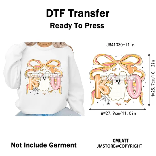Trick or Treat Down Main Stree Cartoon Coquette Ghost Boo Halloween Iron on DTF Transfers Stickers Ready to Press for T-shirts
