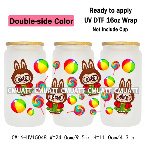 Double Sided Color UV DTF Cup Wraps 16OZ Wholesale Custom Bulk Waterproof Cartoon Cute Monster Transfer Designs For Mug Glass