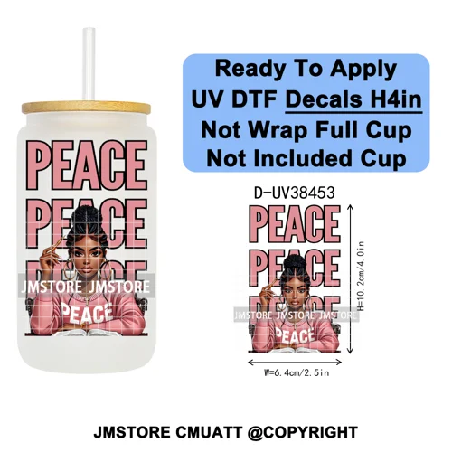Black Girl Praying Faith Religious Women UV DTF Transfer Stickers Decals Ready To Apply Waterproof For 16OZ Libbey Glass Can Cup
