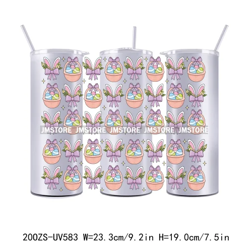 Coquette Easter Peeps Spring Floral Bunny Eggs 20OZ Skinny Tumbler Wrap UV DTF Transfer Stickers Personalized Logo For Tumbler