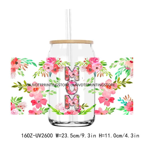 Mama Floral Flower Mother's Day UV DTF Sticker For 16OZ Libbey Glass Cup Can Wrap Transfer Sticker Custom Labels DIY Logo