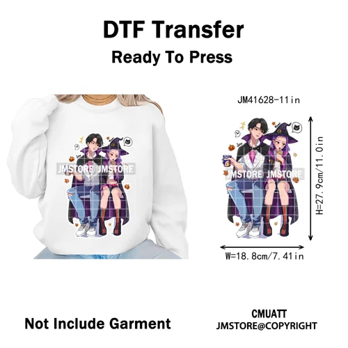 Happy Hunting Halloween Kpop Pumpkin Witch Boys Girl Dinner Iron on DTF Washable Transfers Stickers Ready to Press for T-shirts