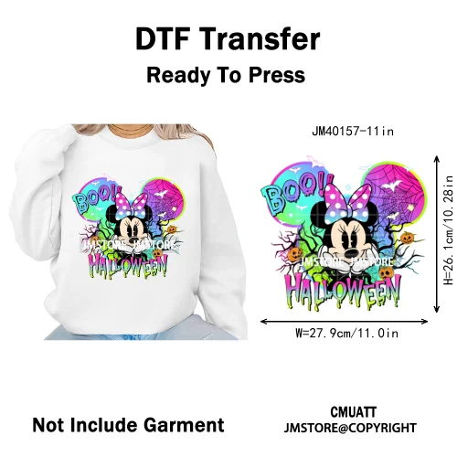 Colorful Cute Cartoon Animal Boo Skeleton Halloween Season Iron on DTF Washable Transfers Stickers Ready to Press for Textile