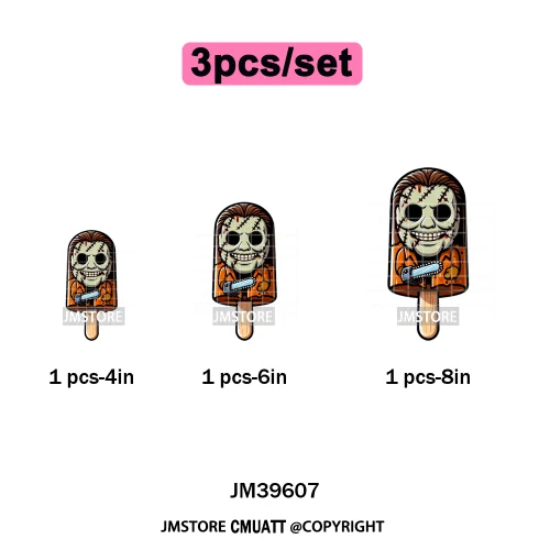 Scary Halloween Popsicles Horror Movie Killers Character Iron on DTF Washable Transfers Stickers Ready to Press for Textile Bags