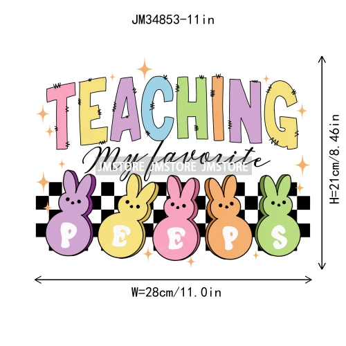 Cute Teacher Bunny Coquette Teaching Sweet Heart Floral Happy Easter Iron On DTF Transfers Stickers Ready To Press For Clothing