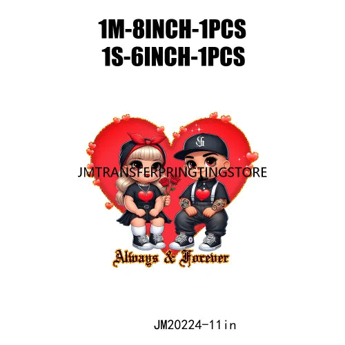 Custom Chicano Cartoon Lover Cholo Sweet Couple Forever Mine Valentines Day DTF Transfers Stickers Ready To Press For Clothes