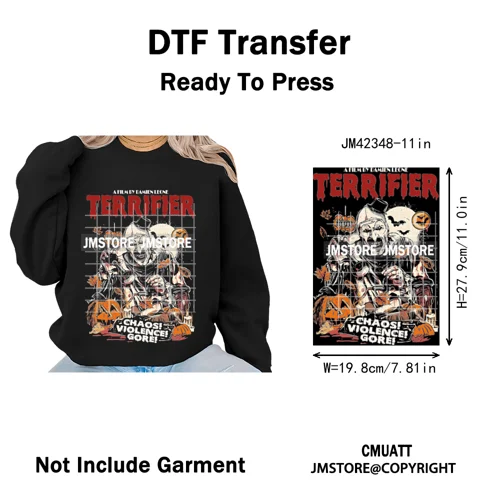 Retro Scary Horror Movie Halloween Costumes Spooky Season Iron on DTF Washable Transfers Stickers Ready to Press for Clothes Bag