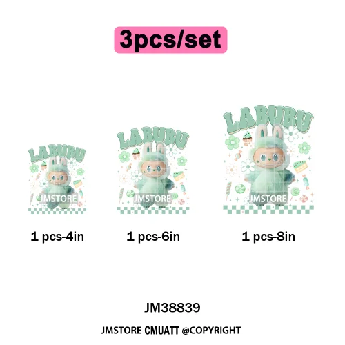 Floral Cute Checkered Cartoon Monster Character Iron on DTF Washable Transfers Stickers Designs Ready to Press for Textile Bags