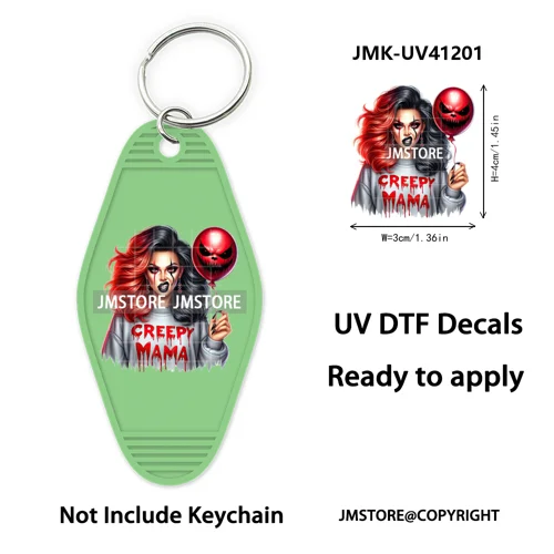 Scary Movie Character Bad Mama Boo Mom UV DTF Motel Keychain Wraps Ready To Apply Waterproof High Quality Hotel Keychain Decals