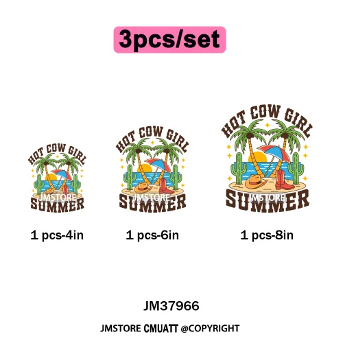 Hello Summer Beach Vibes Stay Cool Live In Sunshine Hot Mom Cowgirl Iron on DTF Transfers Stickers Ready to Press for T-shirts