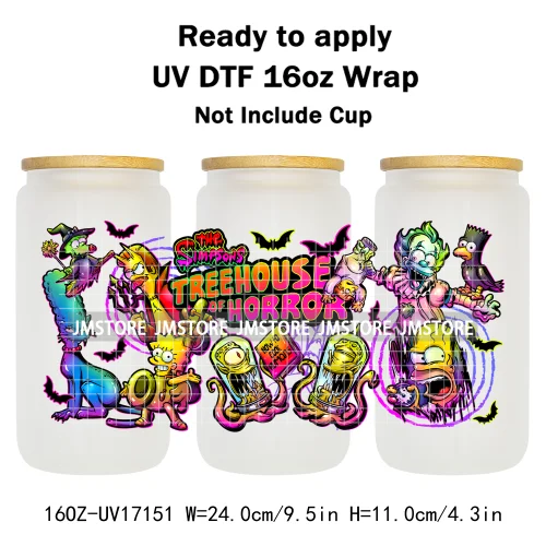 Halloween Horror Movies Mom Messy Bun UV DTF Stickers Ready To Apply Cup Wrap Custom Labels DIY Craft For 16OZ Libbey Can Glass