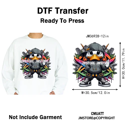 12in Cartoon Streetwear Duck Off Hip Hop Gangster Animal Vibes Iron on DTF Transfers Stickers Ready to Press for T-shirts Bags