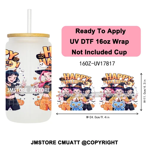 Kpop Halloween Spooky Ghosts Anime Lover 16OZ UV DTF Cup Wraps Ready To Apply Waterproof Transfer Stickers For Libbey Glass Can