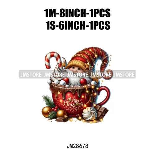 Winter Hot Cocoa Boy Cozy Gnomes Coffee Mug Tis The Season Happy Christmas Iron On DTF Heat Press Transfers Stickers For Clothes