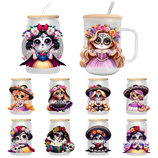 Mexican Little Princess UV DTF Transfer Stickers Decals For Libbey Cold Cups Mugs Tumbler Waterproof Craft Day of the Dead Girls