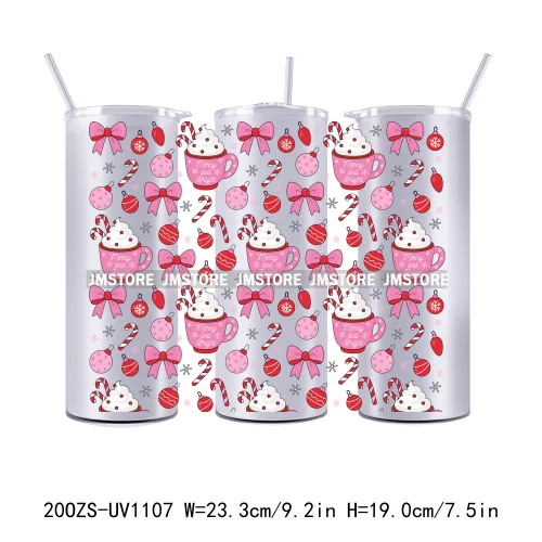 Seamless Christmas Santa Stocking UV DTF Tumbler Wraps Durable Ready To Apply Transfer Sticker For 20OZ Straight Skinny Tumblers