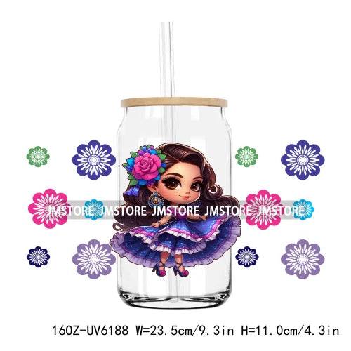 Cartoon Princess Cinco De Mayo Mexican UV DTF Sticker For 16OZ Libbey Glass Cup Can Wrap Transfer Stickers Custom Label DIY Logo