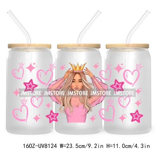 Pink Birthday Girl Queen 16OZ UV DTF Cup Wrap Transfer Stickers Custom Labels DIY Durable Waterproof Logo For Libbey Glass Can