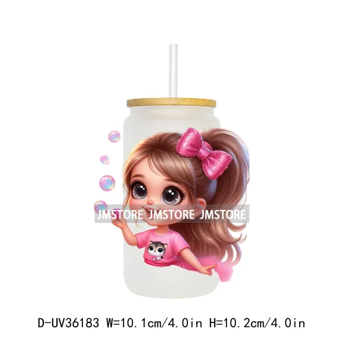 Lovely Pink Girl Hug Cat Bear UV Sticker Decals For Libbey Cold Cup Mug Tumbler Transfer Stickers Waterproof High Quality Labels