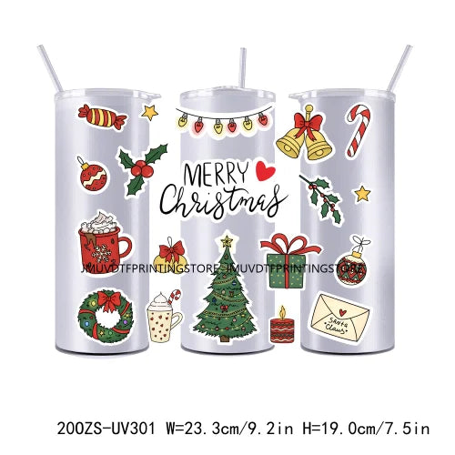 Merry Christmas Tree Winter Season 20OZ UV DTF Tumbler Straight Wrap Transfers Stickers Custom Label DIY Durable Waterproof Logo