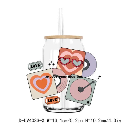 Candy Hearts Valentine's Day 16OZ UV DTF Cup Wrap Transfers Stickers Custom Labels DIY Waterproof Logo XOXO For Libbey Glass Can