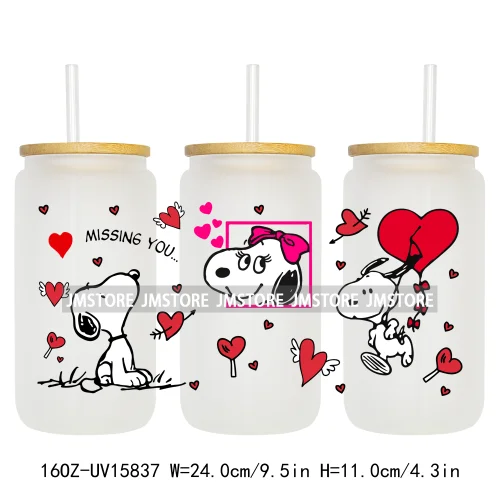 Cartoon Dog Valentine's Day UV DTF Stickers Ready to Transfer Cup Wrap Custom Labels DIY Craft For Libbey Glass Can Mug Tumbler