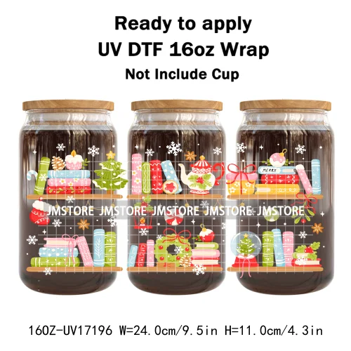 Coquette Bow Bookish Christmas Tree Gingerbread 16OZ UV DTF Cup Wraps Ready To Apply Transfer Stickers For Libbey Glass Can Mugs